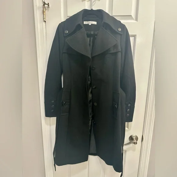 Kenneth Cole New York Black Trench Coat, Wool Coat, Winter Coat - Picture 6 of 12